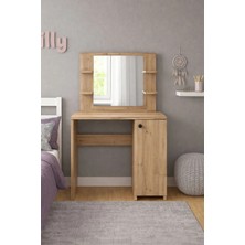 258 MoLife Makyaj Masası 4 Raflı Aynalı Kapaklı Dolaplı Çam Lima