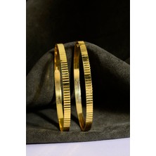 INNUENDO JEWELRY Innuendo 925 Ayar Gümüş Üzeri 22 Ayar Altın Kaplama Aynalı Ajda Bilezik Kadın Şık Klasik Bilezik
