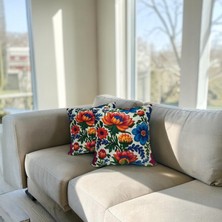 Renkli Çiçek Desenli Dekoratif Kırlent Kılıfı 2’li Set (45X45 Cm) – Canlı & Modern Koltuk Yastığı