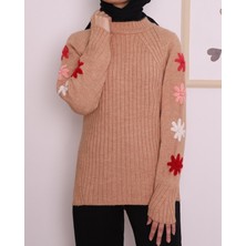 Moda Morfo Kabartma Işlemeli Arkası Uzun Kışlık Triko Tunik -Vizon