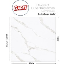Brano 60X60 cm Kendinden Yapışkanlı Duvar,banyo,tezgah Arası Beyaz Mermer-6 Adet