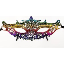 Timion  Rengarenk Dantel Kesim Dantel Işlemeli Balo Parti Maskesi Gökkuşağı