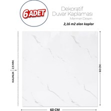 Brano 60X60 cm Kendinden Yapışkanlı Duvar,banyo,tezgah Arası Beyaz Mermer-6 Adet