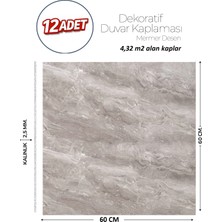 Brano 60X60 cm Kendinden Yapışkanlı Duvar,banyo,tezgah Arası Gri Mermer-12 Adet