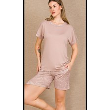 Lady Yumuşacık Viskon Kumaş Pudra Pembe Şortlu Pijama Takımı 7740