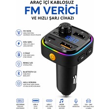 vooka Bluetooth 5.0 Araç Içi Fm Transmitter Usb-C Usb-A Hızlı Şarj LED Ekran Rgb Işık Müzik ve Arama Destekli Kablosuz Oto Müzik Adaptörü