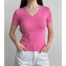 Betnur Kadın V Yaka Rahat Esnek Modal Kumaş Bluz Bady