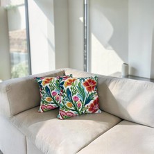 Özdağ Home Concept Canlı Renkli Çiçek Desenli Dekoratif Kırlent Kılıfı 2’li Set (45X45 Cm) – Modern & Şık Tasarım