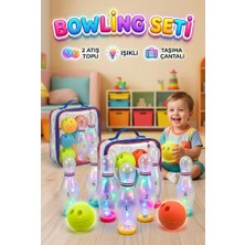 Farbu Oyuncak 8 Parçalı Şeffaf Işıklı ve Sesli 6'lı Labutlu 2 Toplu Taşıma Çantalı Oyuncak Bowling Seti