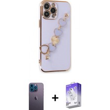 Marsilyan™- iPhone 13 Pro Max Kılıf Nova Işık Prime - Siyah Bilvis 5in1 3D Magic Cam Ekran Koruyucu + Mavi Neon Fosforlu Kamera Lens