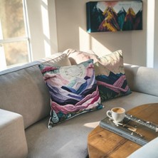 Kabartma Dağ Manzaralı Dekoratif Kırlent Kılıfı 2’li Set – Modern & Sanatsal Tasarım (45X45 Cm)