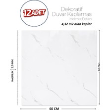 Brano 60X60 cm Kendinden Yapışkanlı Duvar,banyo,tezgah Arası Beyaz Mermer-12 Adet