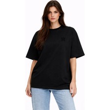 Camblys Unisex Amiri Klasik Logo Ön  Baskılı Oversize Kalın Kumaş Bol Kesim Pamuklu T-Shirt