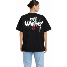 Camblys Unisex Off White Spray Desenli Sırt Baskılı Oversize Kalın Kumaş Bol Kesim Pamuklu T-Shirt