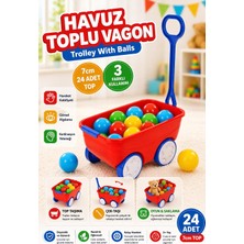 Hak-İş Oyuncak Kırmızı Çekçekli Renkli Toplu Vagon – 24 Parça Top Seti