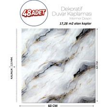 Brano 60X60 cm Kendinden Yapışkanlı Duvar,banyo,tezgah Arası Gri-Siyah Mermer-48 Adet