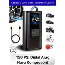 Svein #havakompresör Dual Mod 150 Psı LED Powerbank Dijital Ekranlı Şarjlı Taşınabilir Araç Hava Kompresörü Lastik Şişirme Kablosuz Güçlü Basınç Ölçer Otomatik Kapanma Acil Durum Pompası Çok Amaçlı