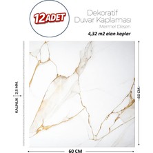 Brano 60X60 cm Kendinden Yapışkanlı Duvar,banyo,tezgah Arası Beyaz-Gold  Mermer-12 Adet