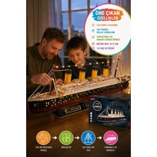 Toyfest Cubicfun LED Işıklı Titanic 3D Puzzle 266 Parça Büyük Gemi Modeli 87,9 cm Koleksiyon
