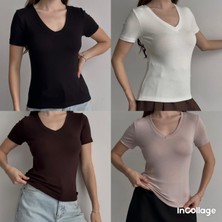 Betnur Kadın V Yaka Rahat Esnek Modal Kumaş Bluz Bady