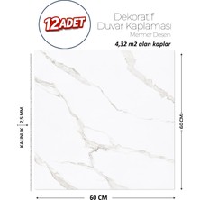 Brano 60X60 cm Kendinden Yapışkanlı Duvar,banyo,tezgah Arası Beyaz Mermer-12 Adet