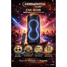 Ceremony Audio | CM-308 | Taşınabilir Bluetooth Parti Hoparlör | 2x8 Inç Woofer | 300WATT | Tws | Disco Lights