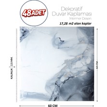 Brano 60X60 cm Kendinden Yapışkanlı Duvar,banyo,tezgah Arası Gri-Mavi Mermer-48 Adet