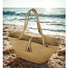 Nays Home Decor Hasır Jüt Plaj Çantası, Hasır ,jüt Çanta , Kadın Çanta, Çanta, Aksesuar, Plaj Çanta , Omuz Çanta Tek