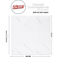 Brano 60X60 cm Kendinden Yapışkanlı Duvar,banyo,tezgah Arası Beyaz Mermer-24 Adet