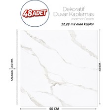 Brano 60X60 cm Kendinden Yapışkanlı Duvar,banyo,tezgah Arası Beyaz Mermer-48 Adet