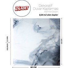 Brano 60X60 cm Kendinden Yapışkanlı Duvar,banyo,tezgah Arası Gri-Mavi Mermer-24 Adet