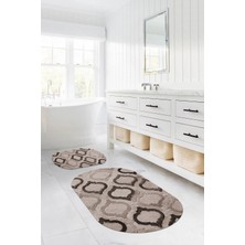 PremiumPort Dijital Baskılı Yıkanabilir Kaymaz Taban Oval Banyo Paspası Klozet Takımı