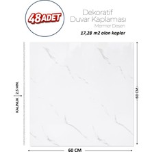 Brano 60X60 cm Kendinden Yapışkanlı Duvar,banyo,tezgah Arası Beyaz Mermer-48 Adet