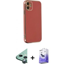 Marsilyan™- iPhone 12 Kılıf Yankı Serisi - Siyah Bilvis 5in1 5d Magic Hayalet Cam Ekran Koruyucu + Yeşil Raze Metal Kamera Lens