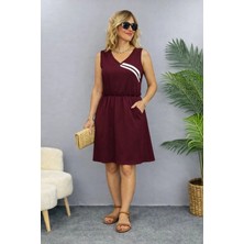 Kadın Askılı V Yakalı Beli Büzgülü Kısa Viskon Iki Iplik Elbise