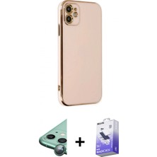 Marsilyan™- iPhone 12 Kılıf Yankı Serisi - Siyah Bilvis 5in1 5d Magic Hayalet Cam Ekran Koruyucu + Yeşil Raze Metal Kamera Lens