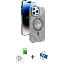 Marsilyan™- iPhone 16 Pro Kılıf Nova Modern Prime - Siyah 3D Antistatik Seramik Nano Ekran Koruyucu + Beyaz Raze Metal Kamera Lens