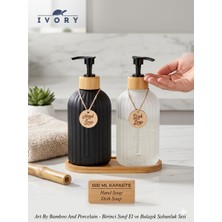 Kasımoğulları Concept Sıvı Sabunluk Seti - 500 ml Porselen & Bambu El ve Bulaşık Sabunluğu - Mat Siyah & Beyaz