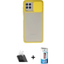Marsilyan™- Galaxy A22 Kılıf Vadi Çizgi - Siyah 5d Eko Cam Ekran Koruyucu + Şeffaf Kamera Lens Koruma Cam