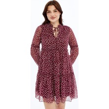 Select Moda Kadın Fırfırlı Desenli Şifon Elbise