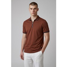 Erkek Coonless Fermuarlı Kiremit Yakalı Tshirt