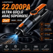 Airstorr 6 Başlıklı 22.000PA Kablosuz Araç Süpürgesi Vakum Üfleme Işıklı Mini El Tipi
