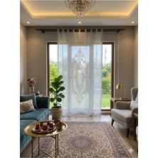 Keten Görünümlü Süzene Nakışlı Panel Perde