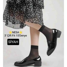 Nessa 3'çift Kadın Parlak Fit'15 'denye Soket Tül Çorap 500*SIYAH