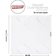 Brano 60X60 cm Kendinden Yapışkanlı Duvar,banyo,tezgah Arası Beyaz MERMER-100 Adet