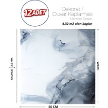 Brano 60X60 cm Kendinden Yapışkanlı Duvar,banyo,tezgah Arası Gri-Mavi Mermer-12 Adet