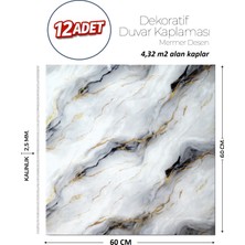 Brano 60X60 cm Kendinden Yapışkanlı Duvar,banyo,tezgah Arası Gri-Siyah Mermer-12 Adet