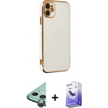 Marsilyan™- iPhone 12 Kılıf Yankı Serisi - Siyah Bilvis 5in1 5d Magic Hayalet Cam Ekran Koruyucu + Yeşil Raze Metal Kamera Lens