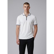 Erkek Coonless Fermuarlı Beyaz Yakalı Tshirt