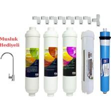 Musluk Hediyeli 5 Aşamalı Su Arıtma Cihazı Filtre Seti Inline Filtre+ Ro Membran + Post Karbon Kapalı Kasa Uyumlu Tam Set